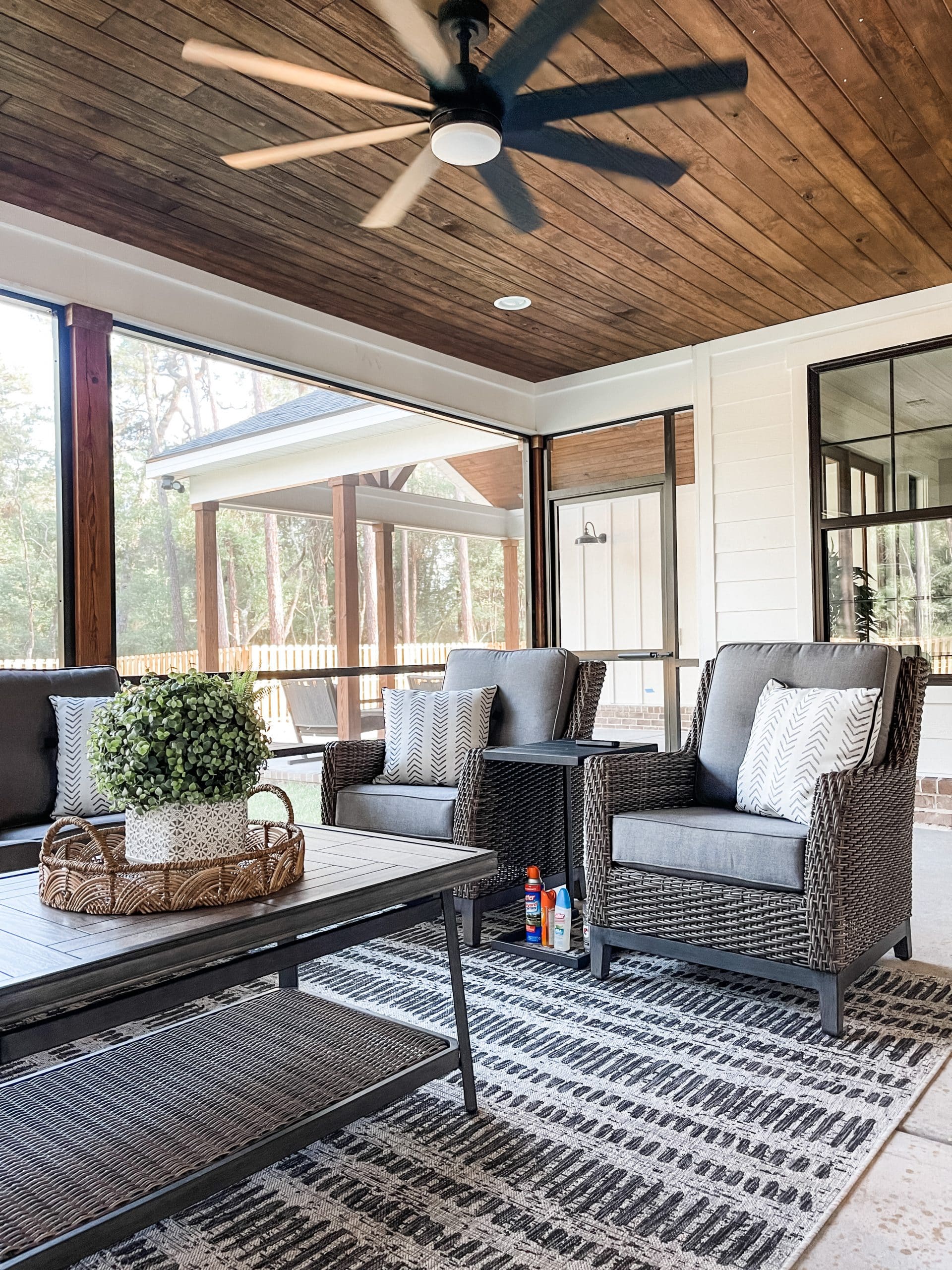 screened in farmhouse back porch wood ceiling porch ideas