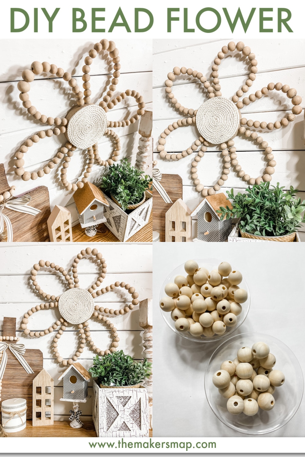 Wood Bead Flower - Neutral Home Decor