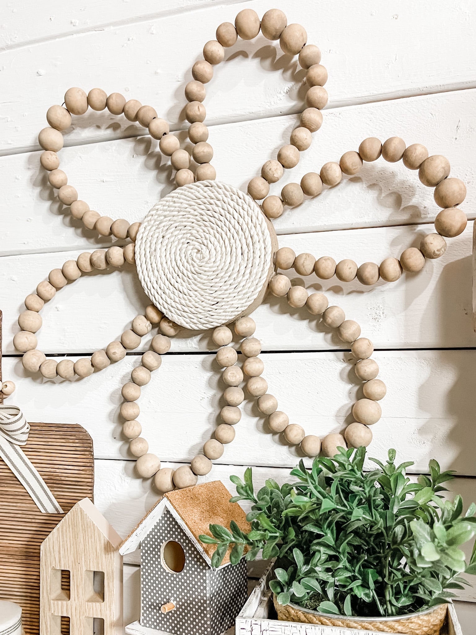 Wood Bead Flower - Neutral Home Decor