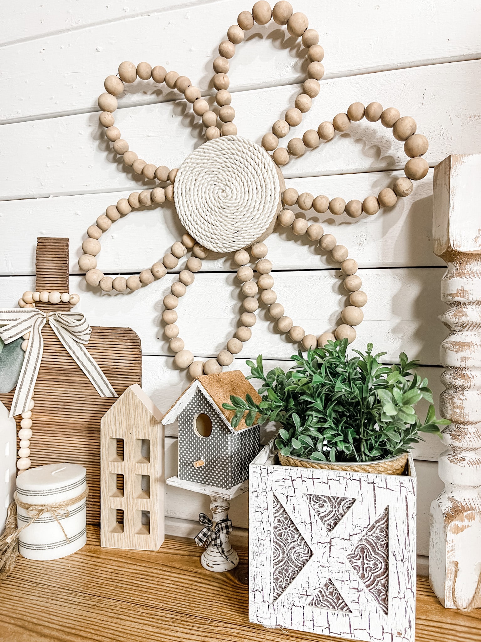 Wood Bead Flower - Neutral Home Decor