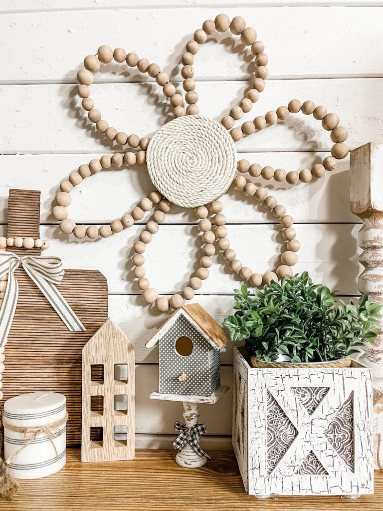 Wood Bead Flower Neutral Home Decor