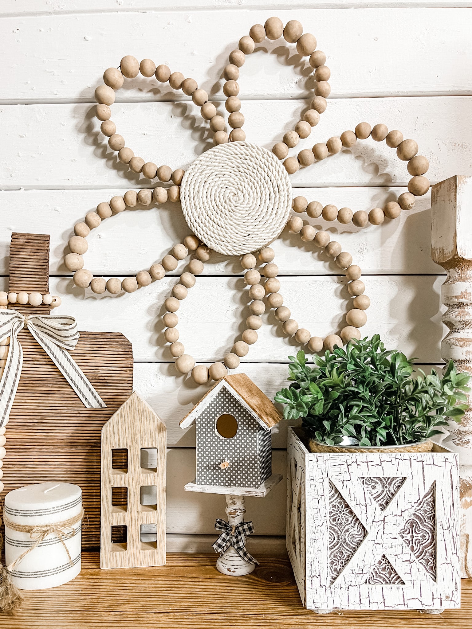 Wood Bead Flower - Neutral Home Decor