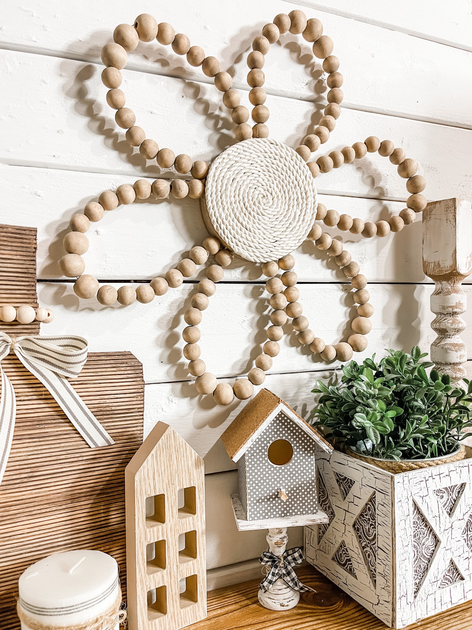 Wood Bead Flower - Neutral Home Decor