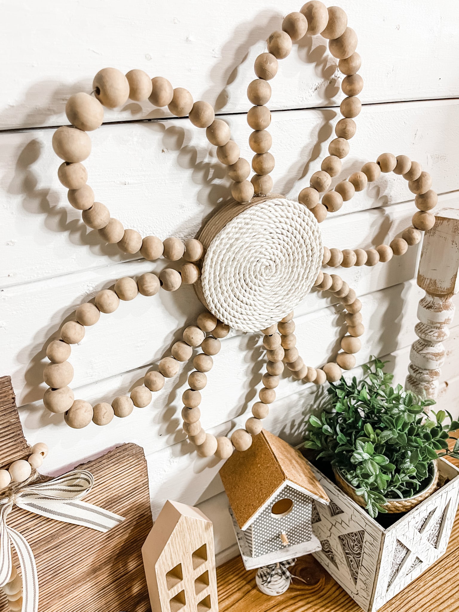 Wood Bead Flower - Neutral Home Decor