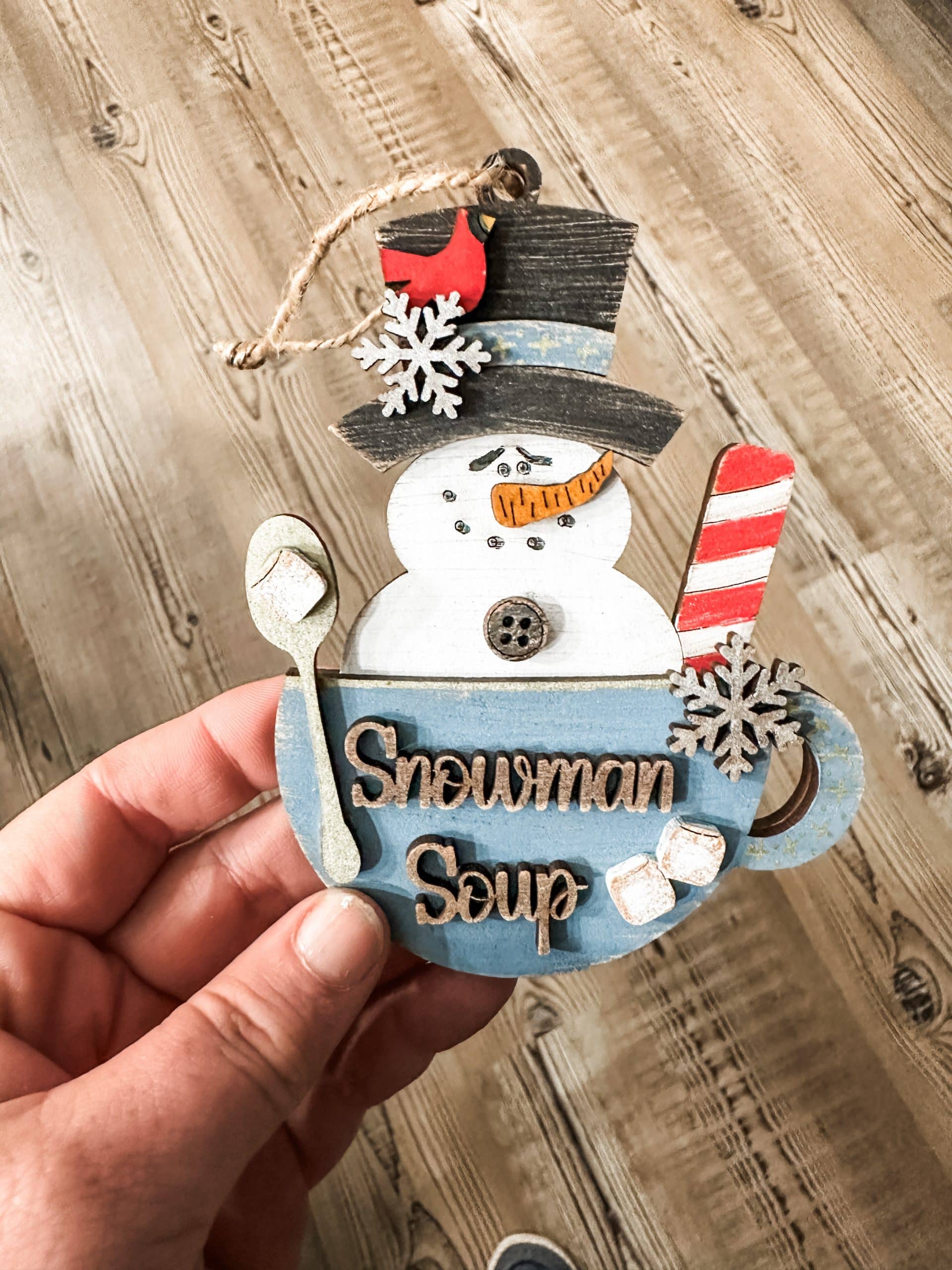 Whimsical Snowman Soup Ornament DIY