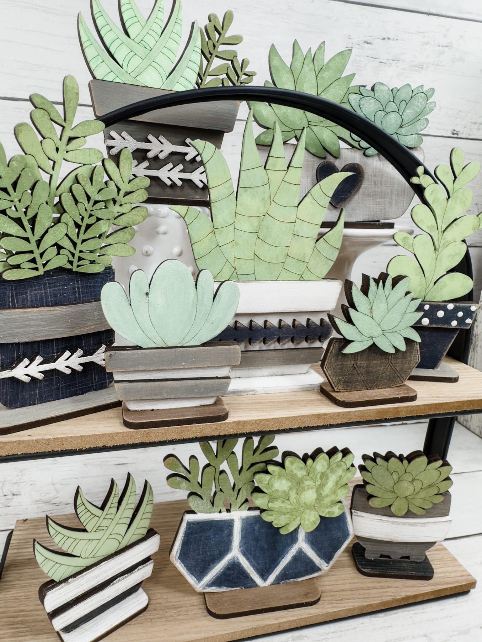 Set of Decorative Wooden Succulents