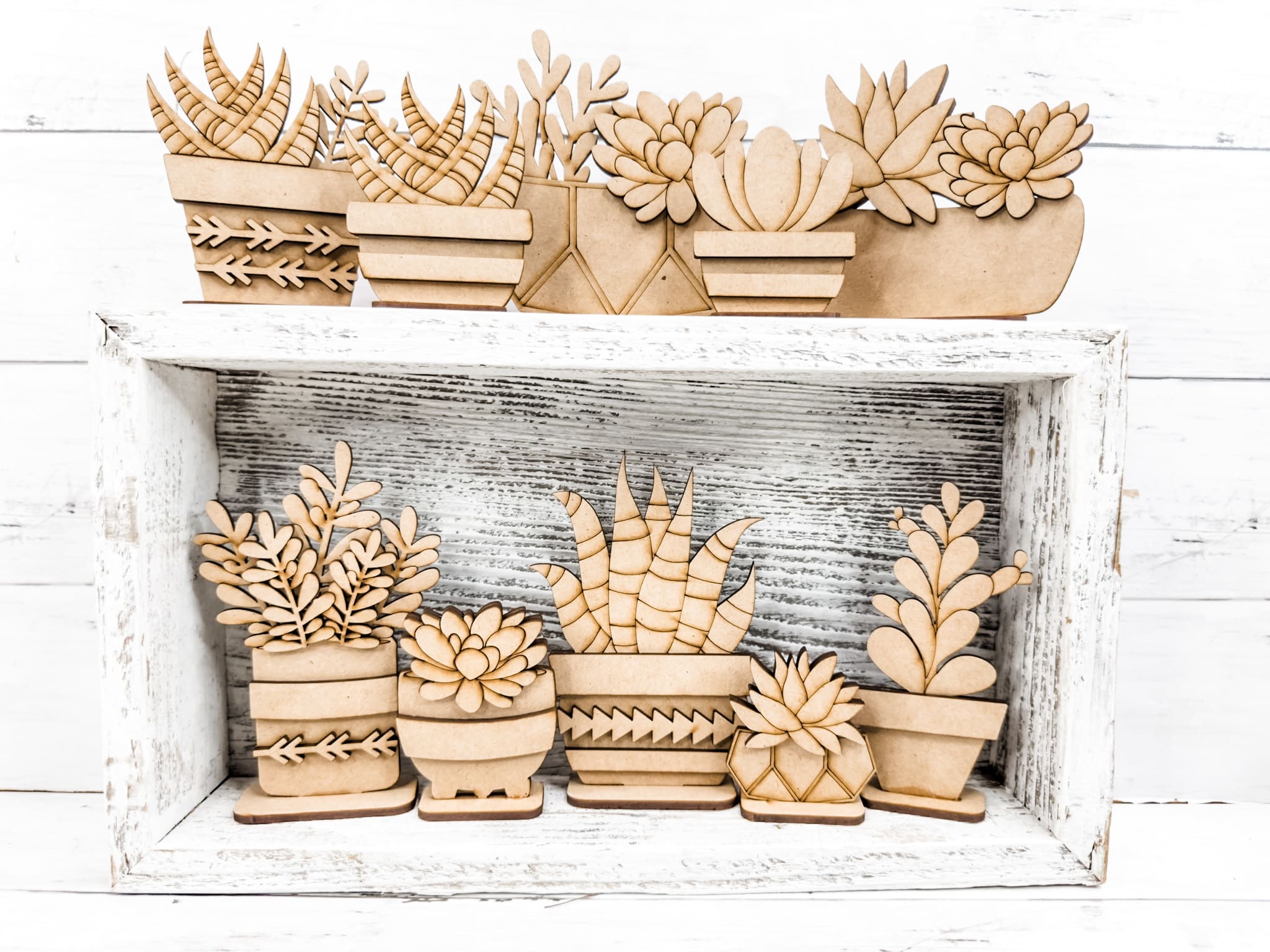 Set of Decorative Wooden Succulents