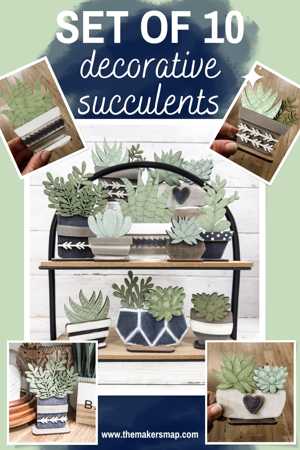 Set of Decorative Wooden Succulents