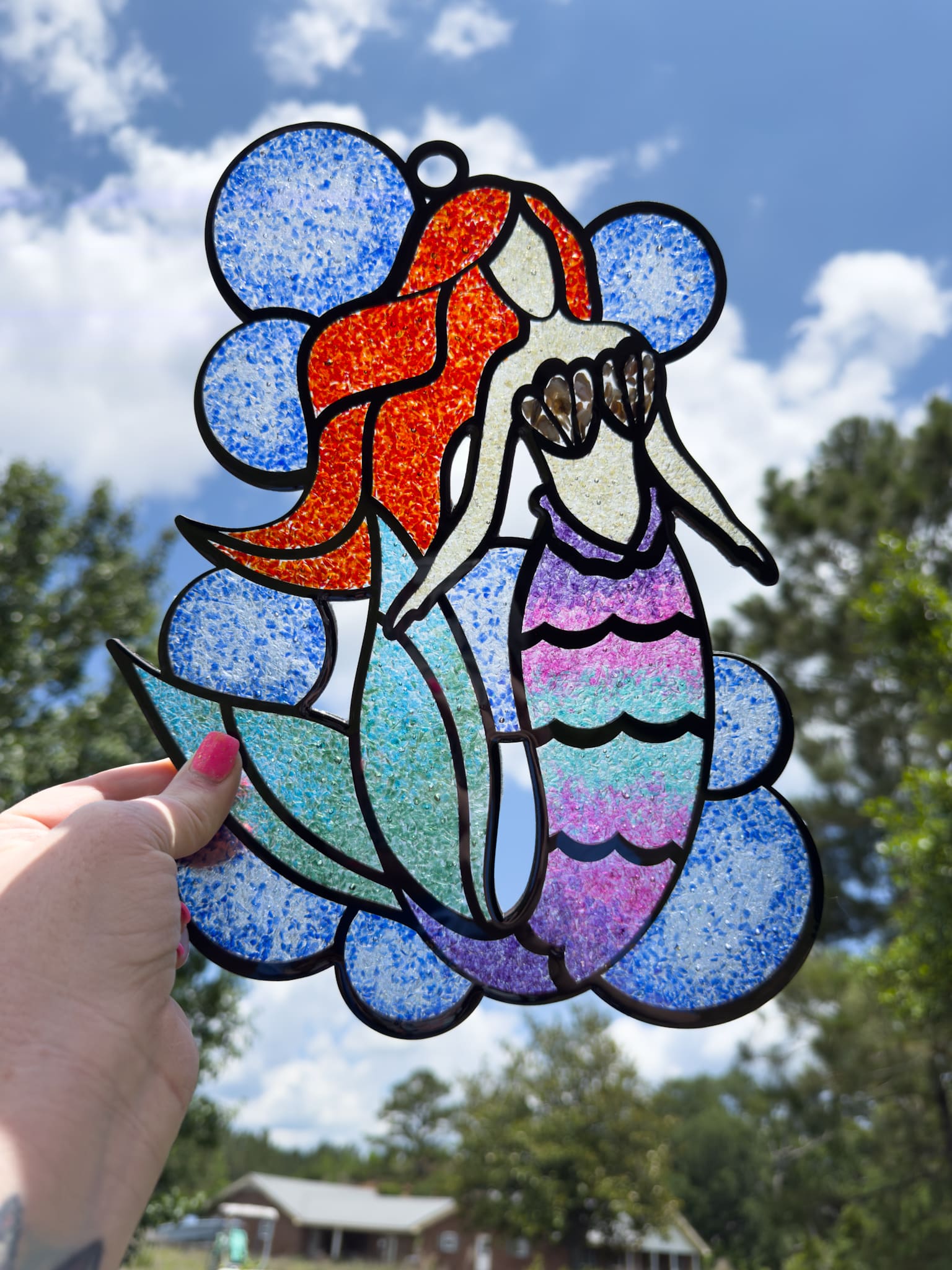 Faux Stained Glass Mermaid Suncatcher