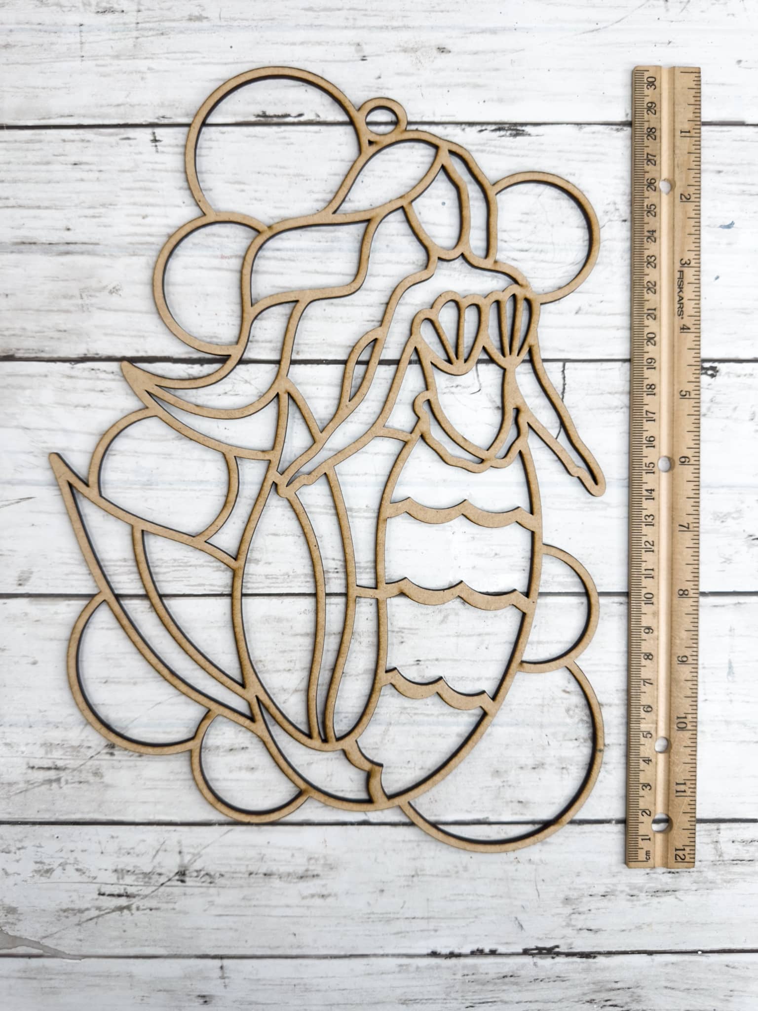 12 inch Faux Stained Glass Mermaid Suncatcher with inch ruler for size reference