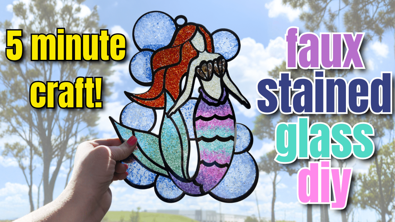 Faux Stained Glass Mermaid Suncatcher youtube tutorial thumbnail image