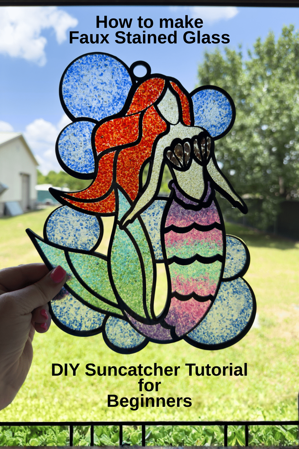 Faux Stained Glass Mermaid Suncatcher Pinterest image