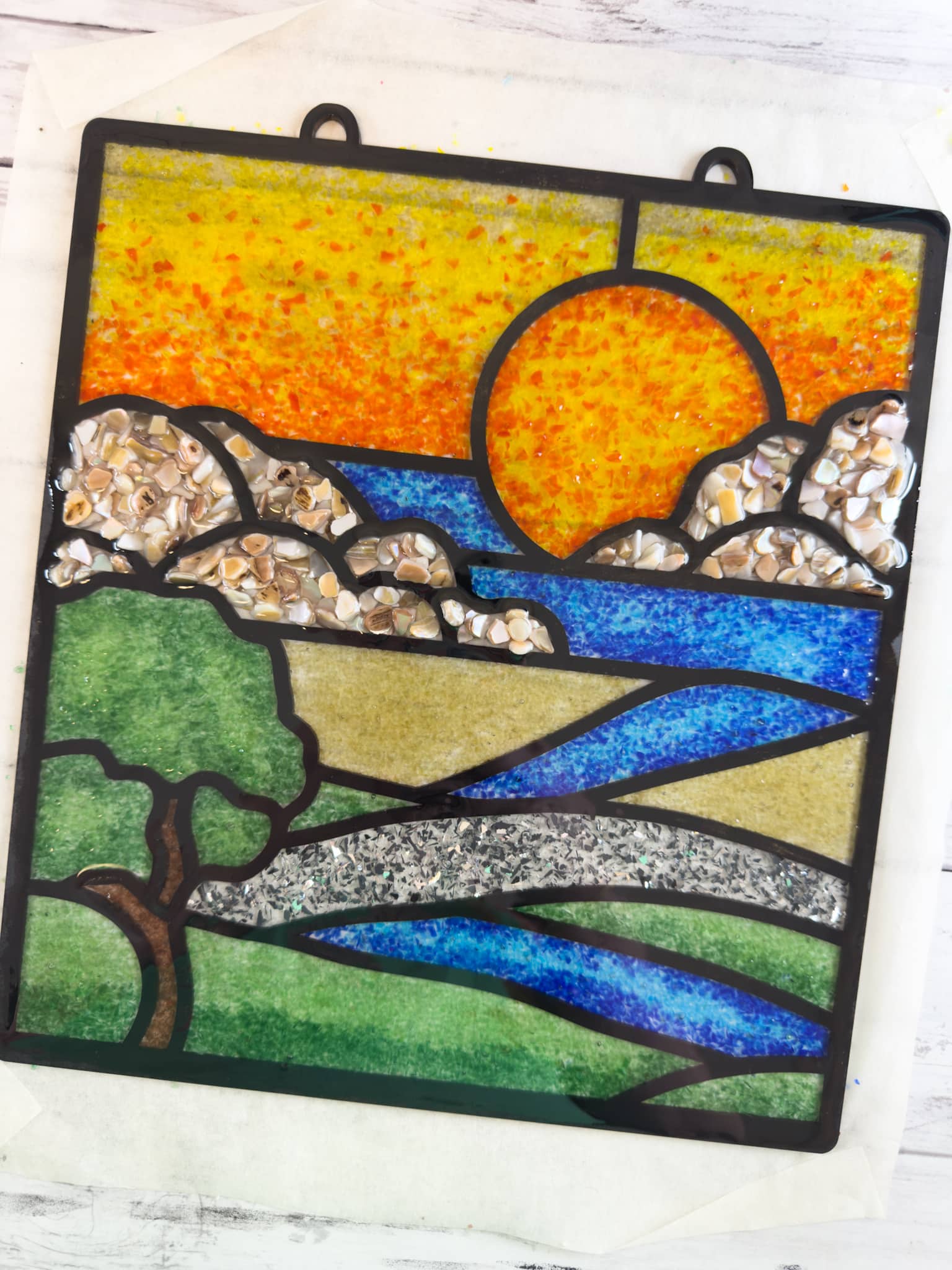 Scenic DIY Suncatcher -Faux Stained Glass Techniques