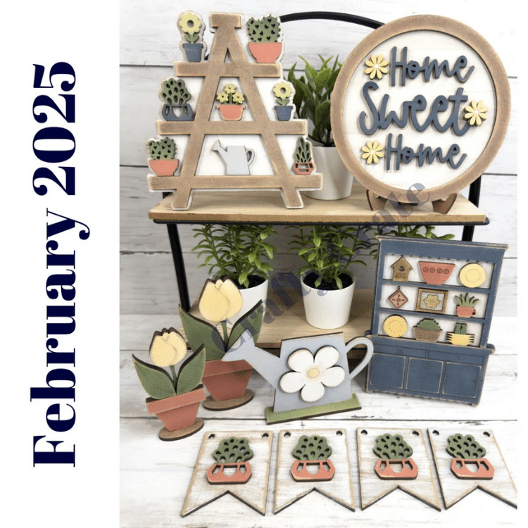 tiered tray collection of diy craft kits for spring