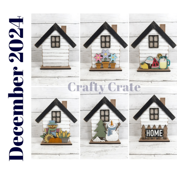 interchangeable house sitter with seasonal inserts displayed in a collage