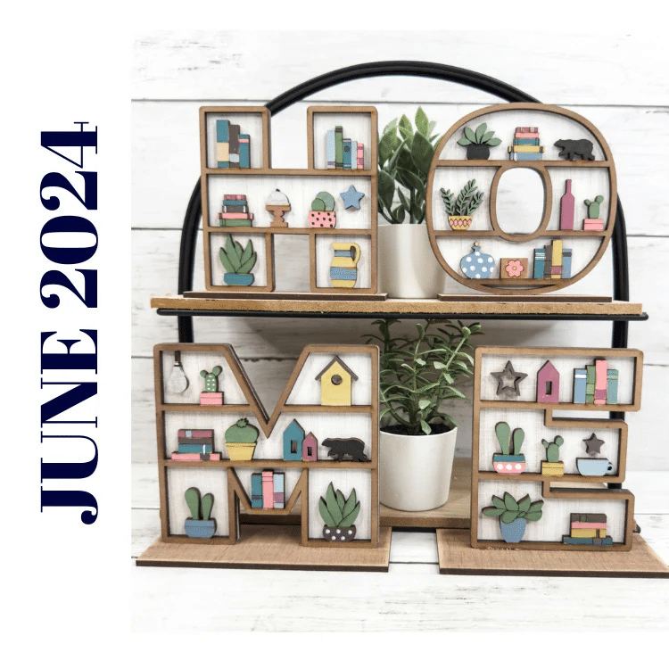 four shelf sitters spelling HOME with decorative shelves on each letter painted and displayed