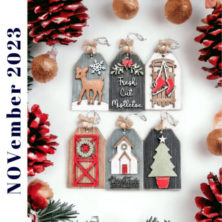 6 christmas ornament tags painted and assembled