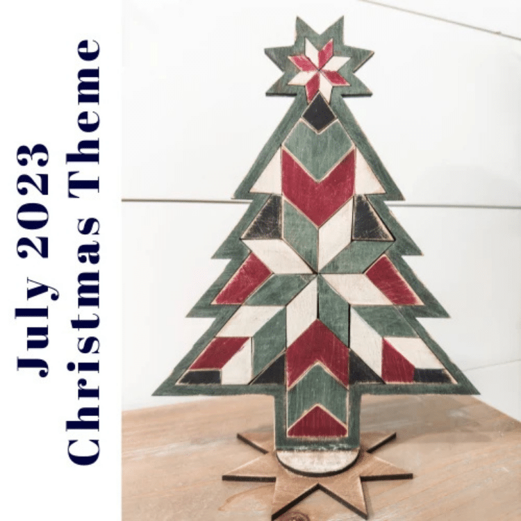 barn quilt christmas tree painted with red, white, and green, distresed and displayed