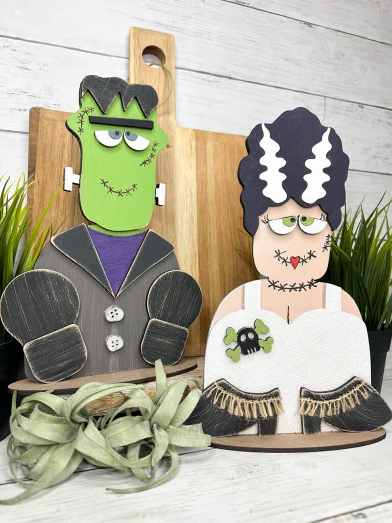 frankenstein and bride of frankenstein painted and assembled with custom green head and texturized dress